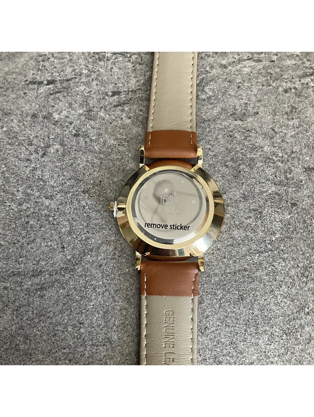 PX Clothing Mens Terry Leather Strap Watch 40mm Gold Tone Case NWOT Bin T